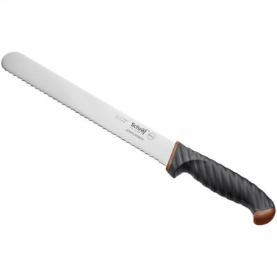 Schraf 10'' Serrated Edge Slicing Knife with Brown TPRgrip Handle