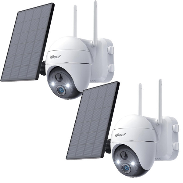 ieGeek 2-Pack Outdoor 2K 3MP Wireless WiFi Solar Powered Security Camera