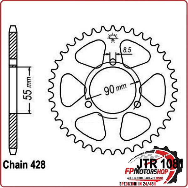 CORONA PER TRASMISSIONE MOTO JT 1081 Z46 JTR1081.46 46 DENTI ACCIAIO PASSO 428