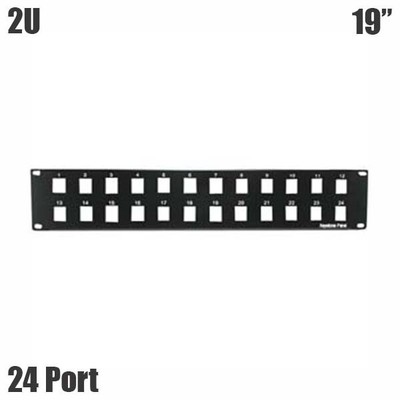 24-Port 2U 19'' Rack Mount Blank Patch Panel Black For Keystone Jack 