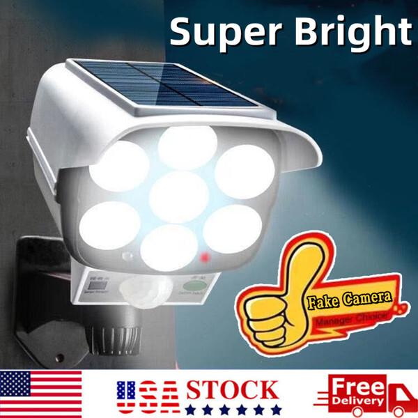 Solar Power Dummy Security Camera Fake LED Wall Light Outdoor Surveillance CCTV