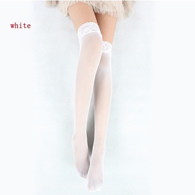 Womens Stockings  Sock  White Lace Top Hollow Fishnet Thigh High Stockings