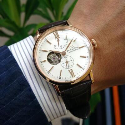 Pre-owned Orient Star Watch Men's Rk-av0001s Brown White Analog Round Face Semi Skeleton