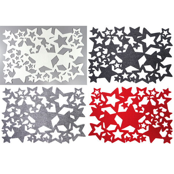 4er SET FILZ Tischset Platzdeckchen Platzset Sterne Stern Rot Grau Creme-Weiß