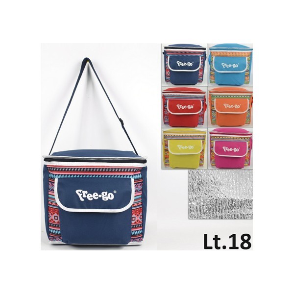 Borsa Termica Con Tracolla 18Lt Fantasia Colorata Spiaggia Campeggio Estate dfh