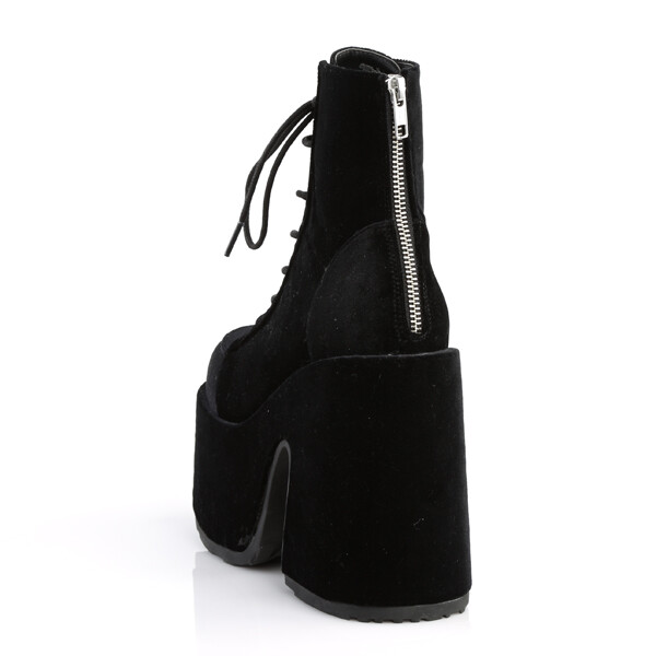 DEMONIA DEMONIA DAMEN CAMEL-203 STIEFEL SCHWARZ KNÖCHEL SAMT PUNK GOTHIK KEIL PLATEAU