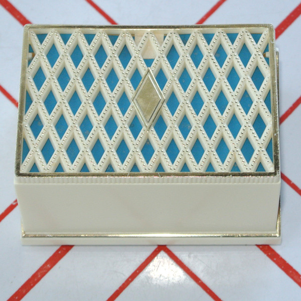 Classy Vintage Retro Double Wedding Ring Presentation Box Turquoise Blue & Ivory