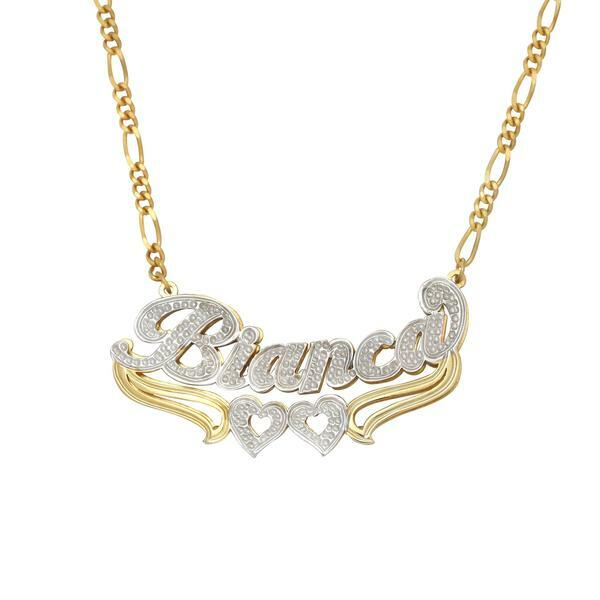 Personalized Silver & Gold Script Double Any Name Plate Necklace Free Chain 
