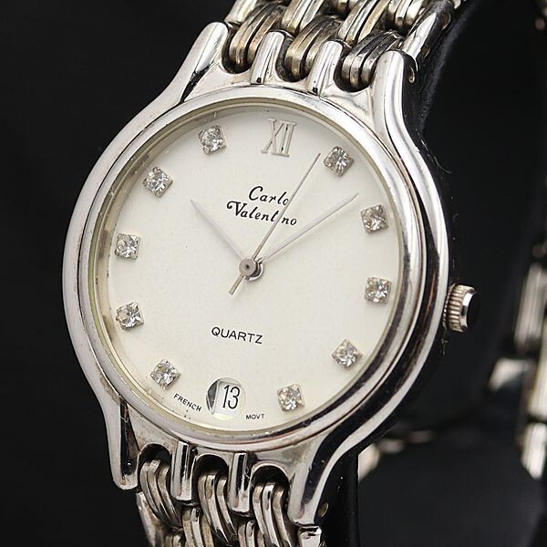 Carlo Valentino 9259 QZ White Dial Date Rubber Stone 10P