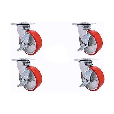 6"x2" Swivel Caster Set, Heavy Duty Polyurethane Wheel on Steel Hub