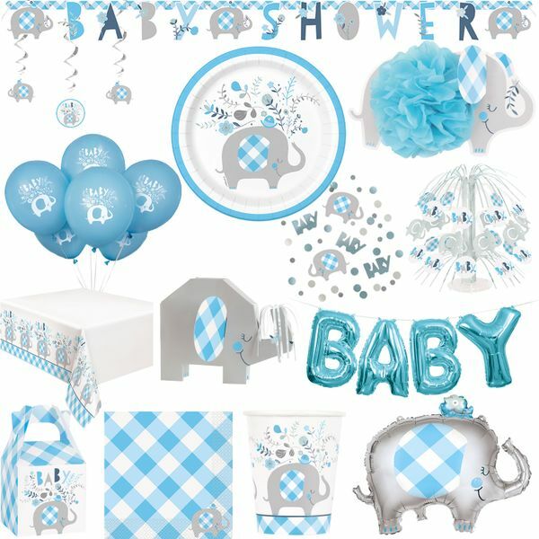 Babyshower Junge Party Deko Elefant hellblau Dekoration Geburt Babyparty Set
