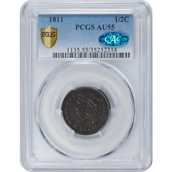 1811 1/2C C-2,R.3 PCGS AU55BN CAC