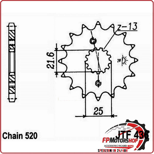 PIGNONE TRASMISSIONE PER MOTO JT 436 Z15 JTF436.15 15 DENTI ACCIAIO PASSO 520