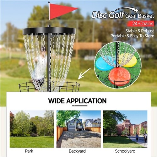 Disc Golf Basket Target Metal Practice Basket w/ 24-Chain 3 Discs Carrying Bag