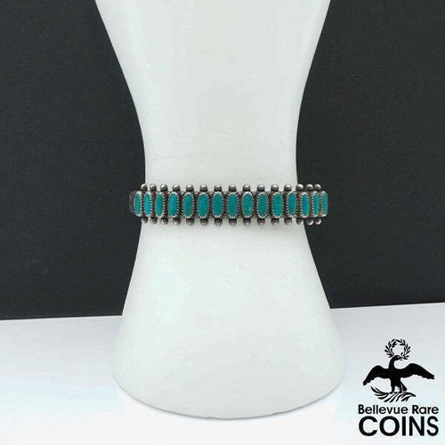 Southwestern Sterling Silver & Turquoise Etched Patterned Cuff Bracelet