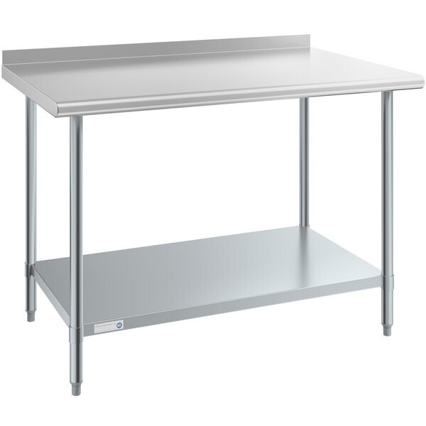 30"W x 48"L Stainless Steel Prep and Work Restaurant Table with Backsplash