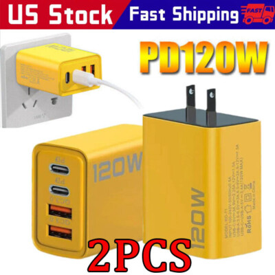 1-2 PCS 120W 4-Port USB C Fast Wall Charger Block For All Cell Phone iPad LOT