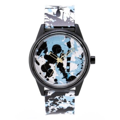 Q&Q Smile Solar Eco Friendly Watch Blue Black Splatter 5 Bar Water Resistant NEW