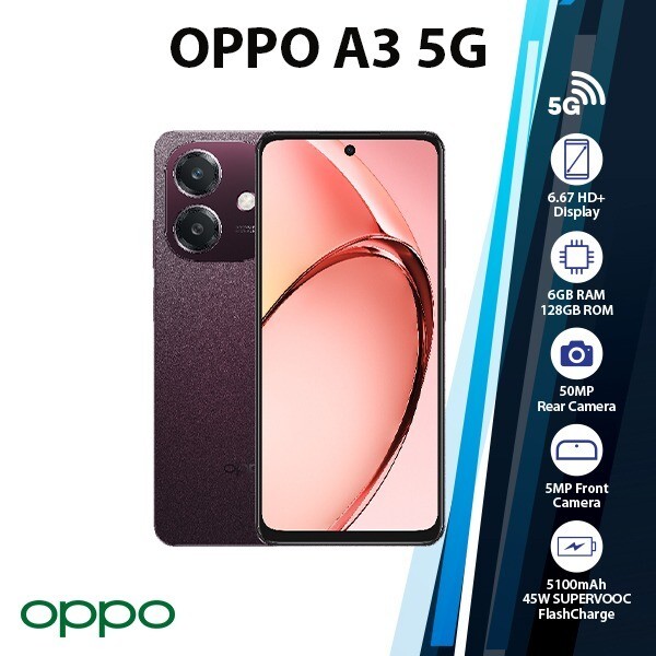 OPPO A3 5G Global Android Cell Phone (Red/6GB+128GB/Unlocked