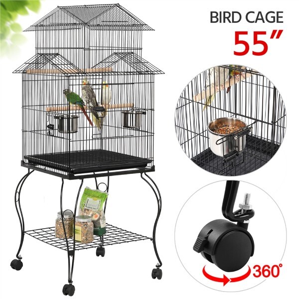 Parrot Aviary Canary Pet Perch With Stand, Black