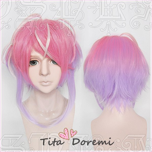 Halloween Wig Cosplay Hypnosismic Drb Pink Mix Purple Short Party
