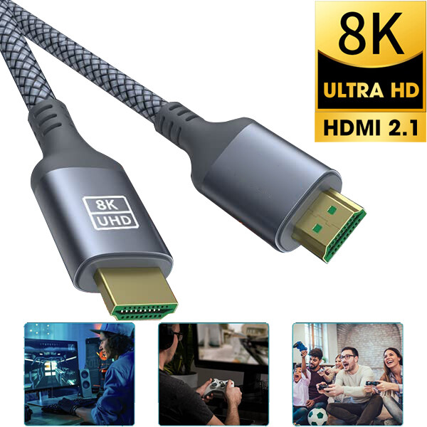 8K HDMI 2.1 Cable Braided 4K@120Hz Cord for Apple TV DVD Player Television PS5