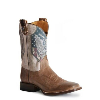Pre-owned Roper Men's 2nd Amendment Flag Conceal Carry Boots 09-020-8283-8272 In Brown