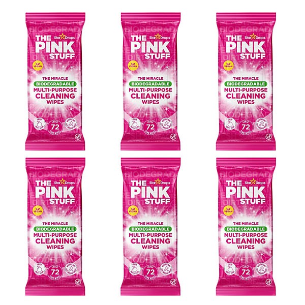 6 pack x The Pink Stuff Multi-Purpose Cleaning Wipes 72 Biodegradable Wipes
