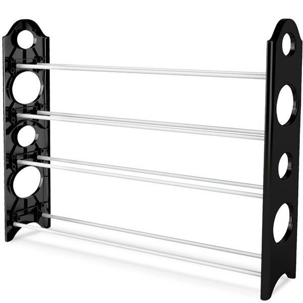 Stable And Reliable 4 Layers 20 Pairs Shoe Rack Black White 