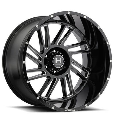 (4) 20x12 Hostile Wheels H110 Stryker Blade Cut(Gloss Black Milled)Off Road(B5)