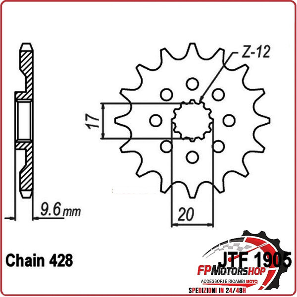 PIGNONE TRASMISSIONE PER MOTO JT 1905 Z14 JTF1905.14 14 DENTI ACCIAIO PASSO 428