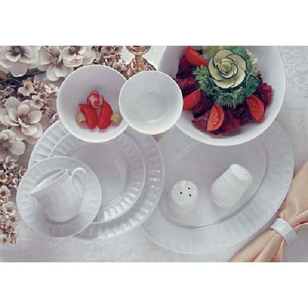 46 Piece Dinnerware and Serveware Set Embossed Glaze Service for 6 White Kitchen
