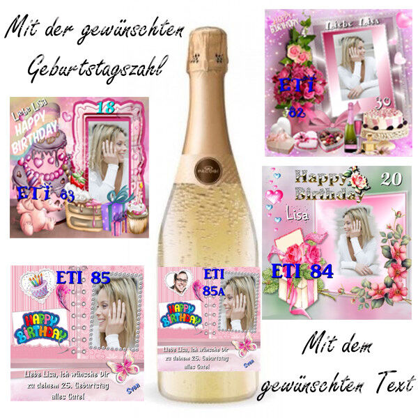 Glänzendes Flaschenetikett zum Geburtstag*Fotopapierqualität* RosaPinkWelt ;-)