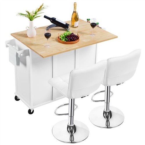 Rolling Kitchen Island with Drop Leaf, Storage Cabinet, Detachable Towel Bar