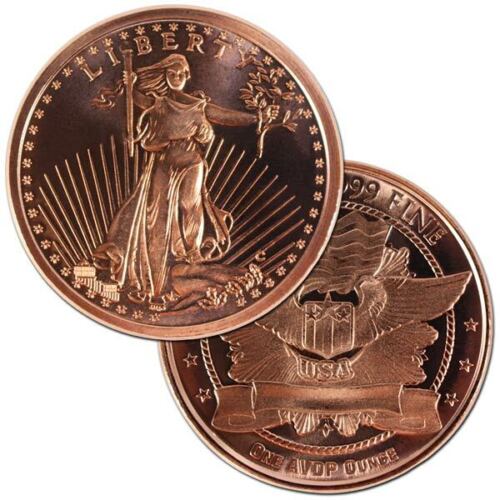 1 oz. .999 Fine Copper Walking Liberty USA Flag Copper Round Bullion Medal