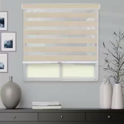 Cordless Cut-to-Width Light Filtering Dual Layer Zebra Roller Shade 57W x 72L