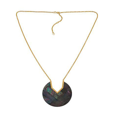 HNS Rarities Gold over Sterling Mother of Pearl Disc Design Shell 18'' Necklace