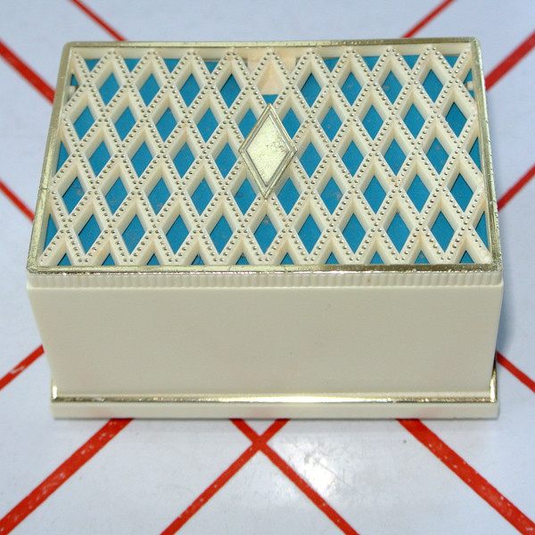 Classy Vintage Retro Double Wedding Ring Presentation Box Turquoise Blue & Ivory