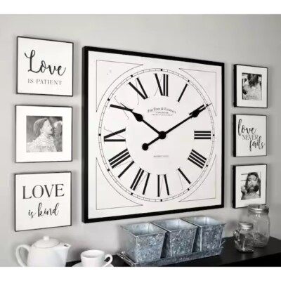 LARGE 20'' CLOCK 7PC WALL GALLERY SET DECOR 3 LOVE PLAQUES, 3 PICTURE FRAMES NIB