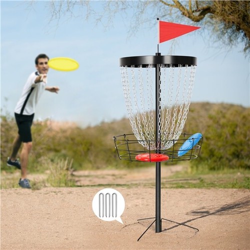 Disc Golf Basket Target Metal Practice Basket w/ 24-Chain 3 Discs Carrying Bag