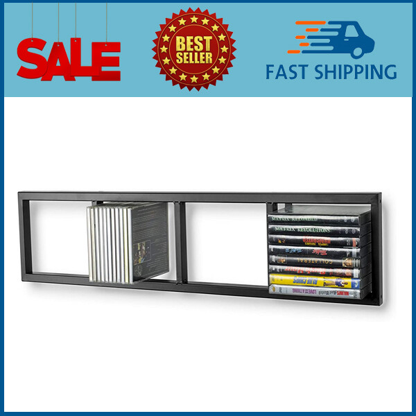 Modern Wall Mount CD DVD Media Rack Storage Metal Shelf Organizer Black