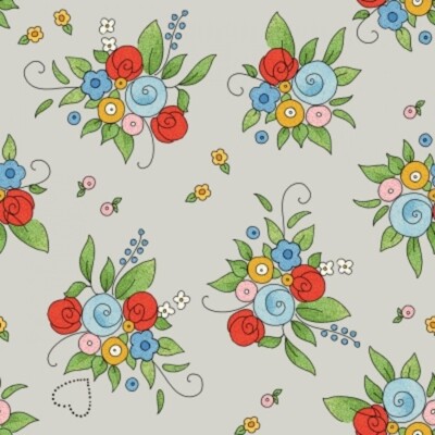 Riley Blake Be Mine Valentine by Janet Wecker-Frisch C12781 Gray Bouquet Cotton