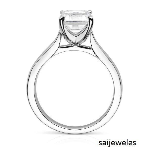 14K White Gold FN 3CT White Emerald Cut Lab-Created Diamond Engagement Ring Gift - Picture 4 of 5