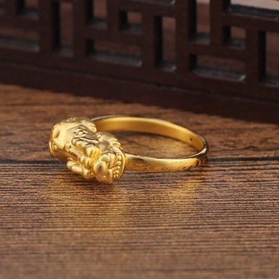 Pre-owned Yuxi 999 Pure 24k Yellow Gold Ring 3d Hard Gold Lucky Pixiu Baby Pattern Us Size Us 7