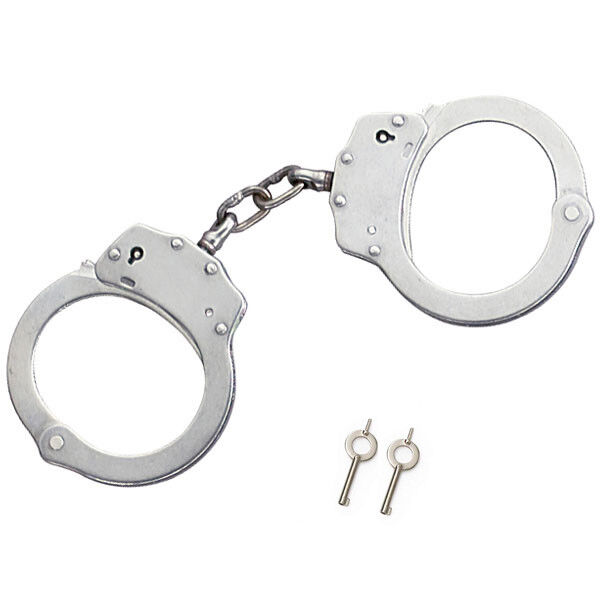 New Nickel Plated Carbon Steel Silver Single Lock Security Hand Cuffs W/ Keys
