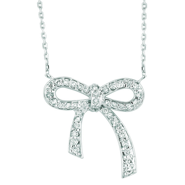 Pre-owned Morris 0.50 Carat Natural Diamond Ribbon Bow Necklace Pendant 14k White Gold Si