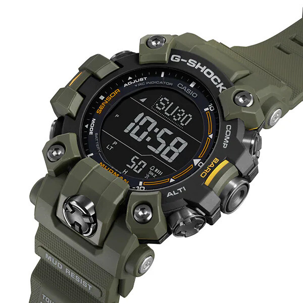 Pre-owned Casio G-shock Gw-9500-3jf Master Of Mudman Triple Sensor Khaki Men's Watch