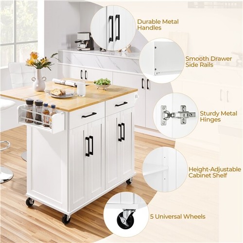 Rolling Kitchen Island with Drop Leaf, Storage Cabinet, Detachable Towel Bar