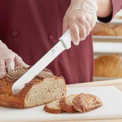 Choice 10'' Serrated Offset Bread Knife with White Handle