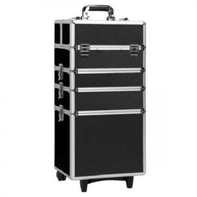 Aluminum 4 in 1 Rolling Makeup Case Train Salon Cosmetic Trolley Organizer Box